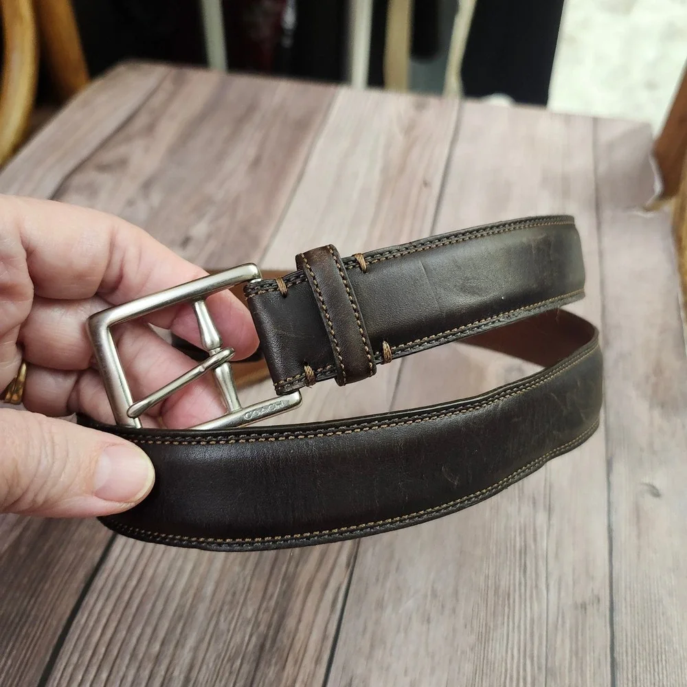 Coach Mens Leather Belt Dark‎ Brown Silver Buckle Classic Dress 36 Luxury Office